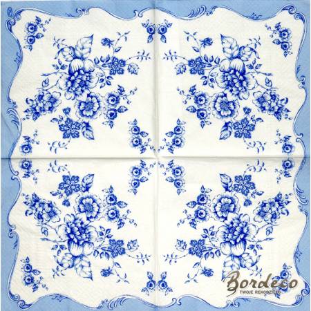 Serwetka do decoupage kwiaty niebieskie, trochę na ludowo 33x33 PAW